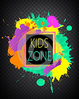 Modern colorful frame design with  Kids zone emblem for children
