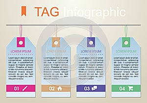 Modern colorful infographics options template vector with colorful tags on light brown background. Can be used for web design, br