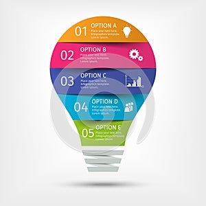 Modern colorful light bulb infographics. Business startup idea lamp concept with 5 options, parts, steps or processes