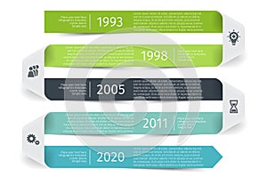 Modern colorful template business concept timeline ribbon arrow. Infographics layout with 5 steps, parts, options