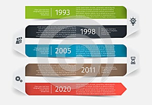 Modern colorful template business concept timeline ribbon arrow. Infographics layout with 5 steps, parts, options