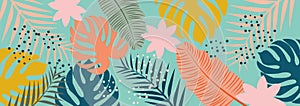 Modern colorful tropical pattern with leaves. Floral prints. Abstract Flora and Botany.