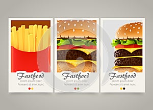 Modern colorful vertical fastfood banners. Food flyer set.