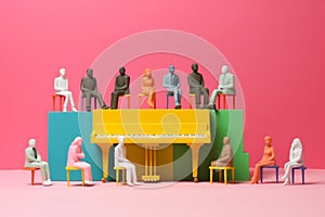 modern colourful art trend music performance illustration concept piano people. Generative AI.