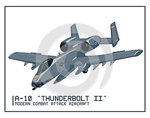 Modern combat subsonic armored jet attack aircraft - A-10 Thunderbolt II. Isolated combat military plane