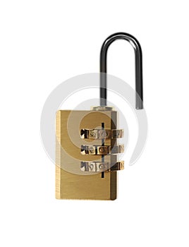 Modern combination lock on white. Safety and protection