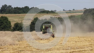 Modern combine harvester at work