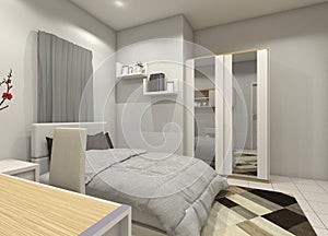 Modern and Comfortable Bedroom Design with Clothes Wardrobe Cabinet