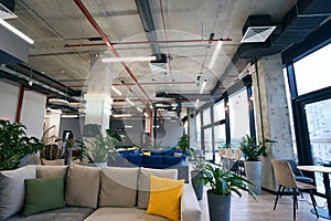 Modern comfortable zoning in coworking space, relaxation and communication area photo