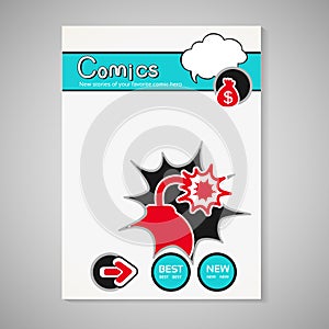 Modern comics book cover, brochure, book, flyer - design template with bubble and blast bomb