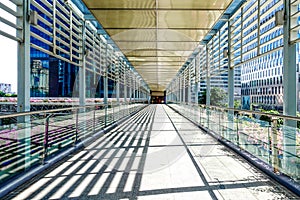 Modern commercial building corridor glass and steel frame structure