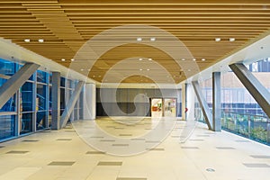 Modern commercial building lobby