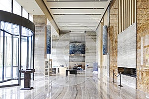 Modern commercial building lobby corridor hotel passageway photo
