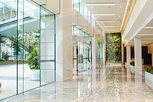 Modern commercial building lobby,office corridor, hotel passageway photo