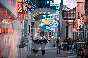 Modern commercial city internet celebrity street with crowded people, street night view of China