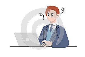 Worried stressed businessman, he shocked by bad news using laptop at work