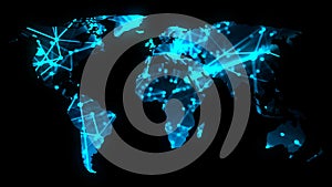 Modern communications network map of the world on dark background, 3D rendering