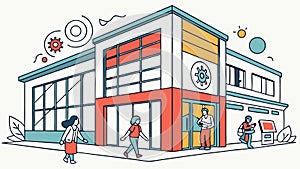 Modern Community Building with Social Spaces, vector design Generative AI