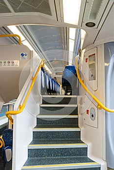 Modern Commuter train stairs and seats