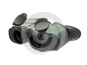 Modern compact binoculars with open eyepieces, rubber coated, front view