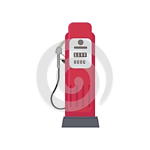 Modern compact red petrol dispenser isolated on white background