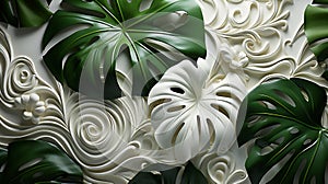 Modern composition with tropical Monstera plant in the background