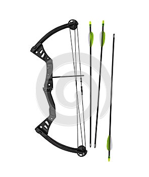 Modern, compound hunting bow and arrows  isolated on white