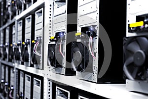 Modern computer cases in a data center