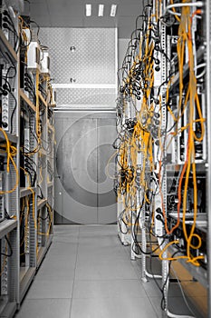 Modern computer cases in a data center