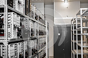 Modern computer cases in a data center