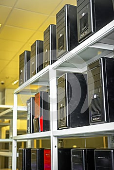 Modern computer cases in a data center