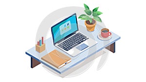 Modern Computer Desk Setup with Greenery, vector design Generative AI