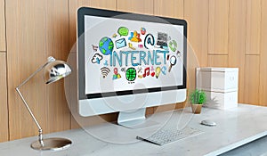 Modern computer with internet presentation 3D rendering