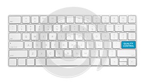 Modern computer keyboard and quality control button isolated on white