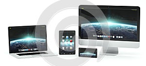 Modern computer laptop mobile phone and tablet 3D rendering