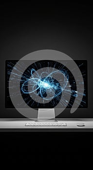Modern Computer Mockup with Futuristic Digital Interface