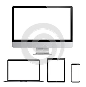 modern computer monitor, laptop, digital tablet and mobile phone