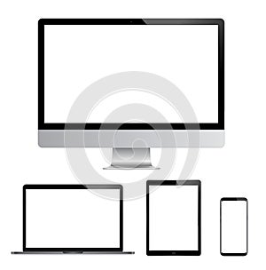 modern computer monitor, laptop, digital tablet and mobile phone photo