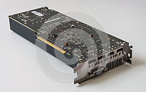 Modern computer PCI videocard on white background