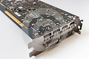 Modern computer PCI videocard on white background