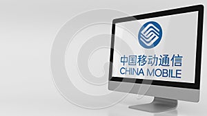 Modern computer screen with China Mobile logo. Editorial 3D rendering