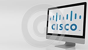 Modern computer screen with Cisco logo. Editorial 3D rendering