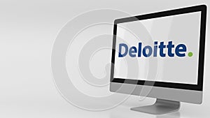 Modern computer screen with Deloitte logo. Editorial 3D rendering