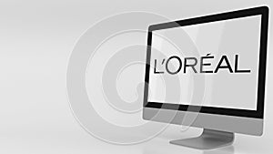 Modern computer screen with Loreal logo. Editorial 3D rendering