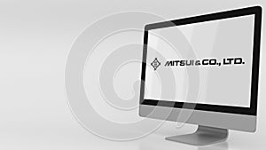 Modern computer screen with Mitsui logo. Editorial 3D rendering