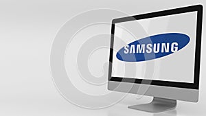 Modern computer screen with Samsung logo. Editorial 3D rendering