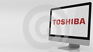 Modern computer screen with Toshiba logo. Editorial 3D rendering