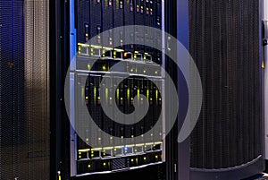 Modern Computer Server in rack close-up