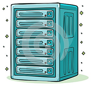 Modern Computer Server Rack with Glowing Elements Representing Data or Power