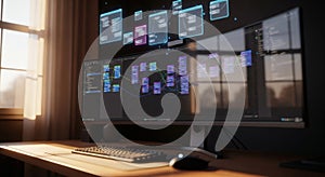 Futuristic Data Flow Visualization on Computer Screen